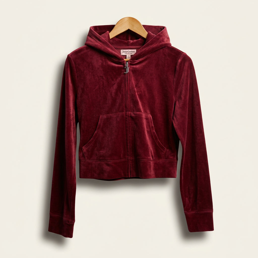 Juicy Couture Zip Hoodie Velour Burgundy Ladies Size M