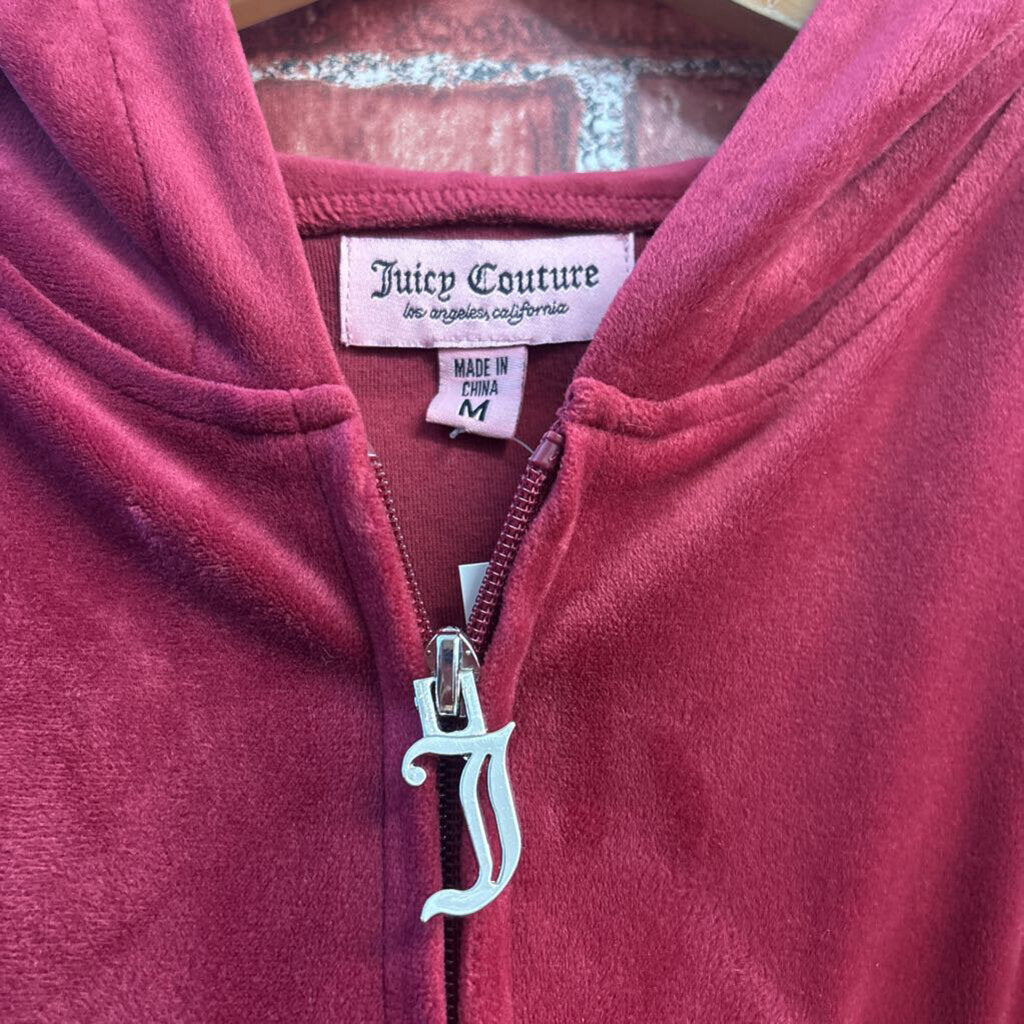 Juicy Couture Zip Hoodie Velour Burgundy Ladies Size M