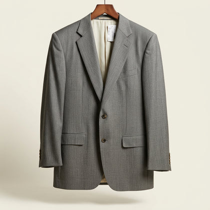 Ermenegildo Zegna Suit Jacket Herringbone Grey Men’s Size 46
