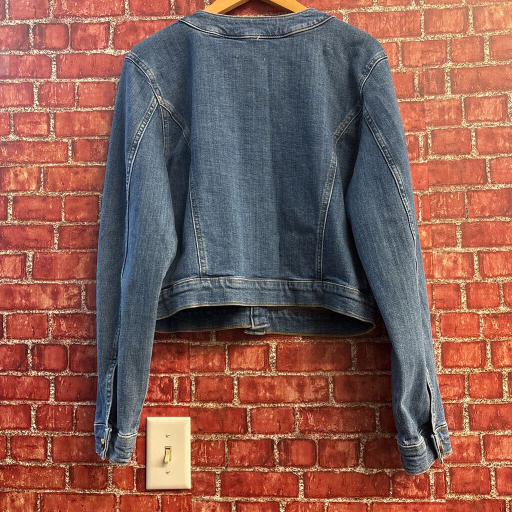 Maeve Jean Jacket 4-Pocket Front Gold Buttons Blue Ladies Size XL