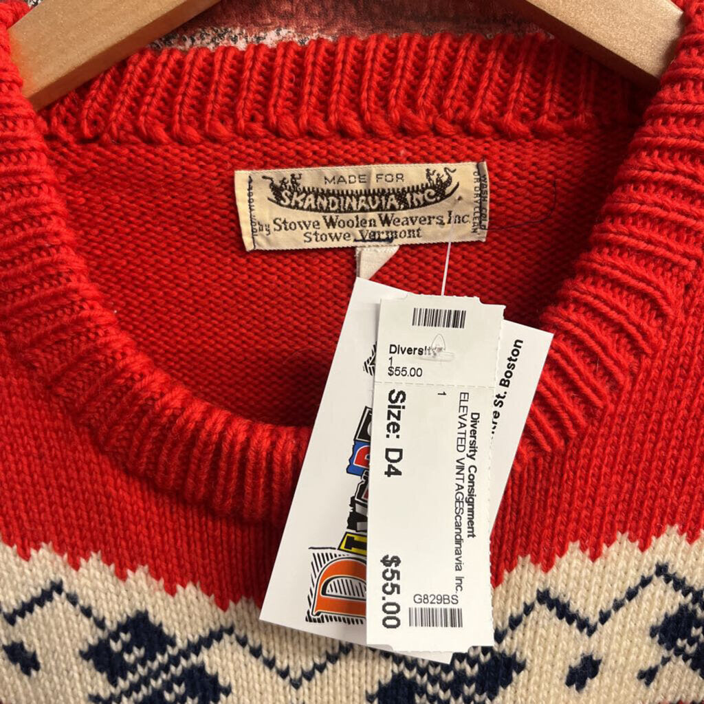 Scandinavia Inc. Handkint Nordic Reindeer Sweater Blue/Red/White Ladies Size L/M
