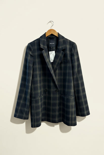 Madewell Double-Breasted Blazer Plaid Black/Creme/Tan Ladies Size L
