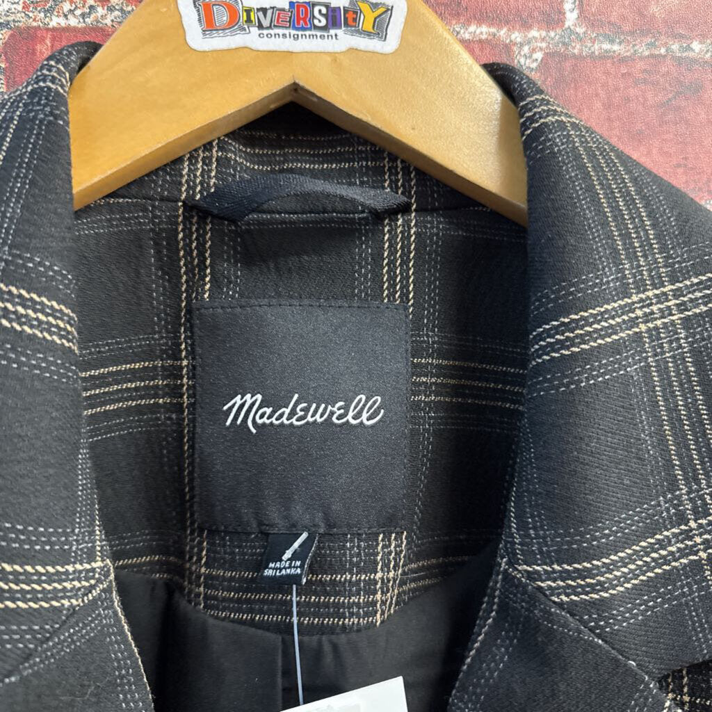 Madewell Double-Breasted Blazer Plaid Black/Creme/Tan Ladies Size L