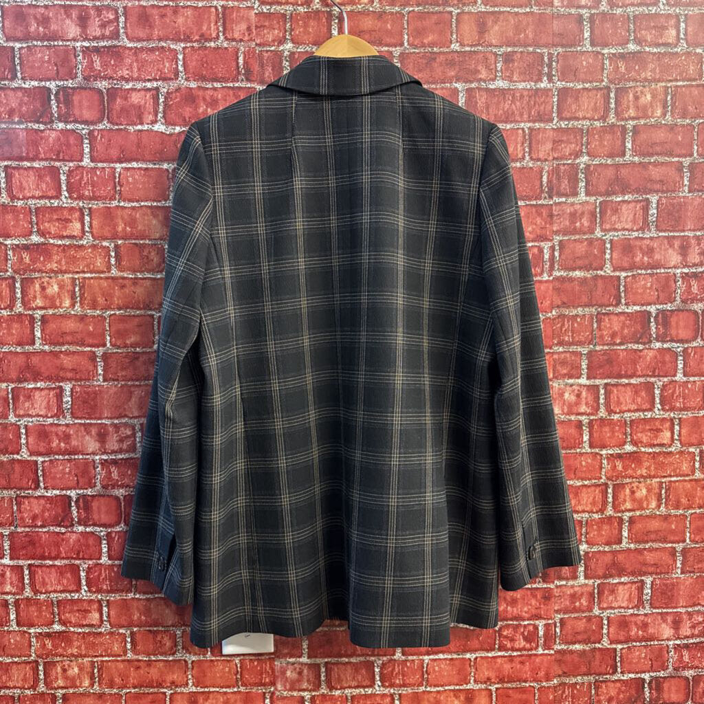 Madewell Double-Breasted Blazer Plaid Black/Creme/Tan Ladies Size L