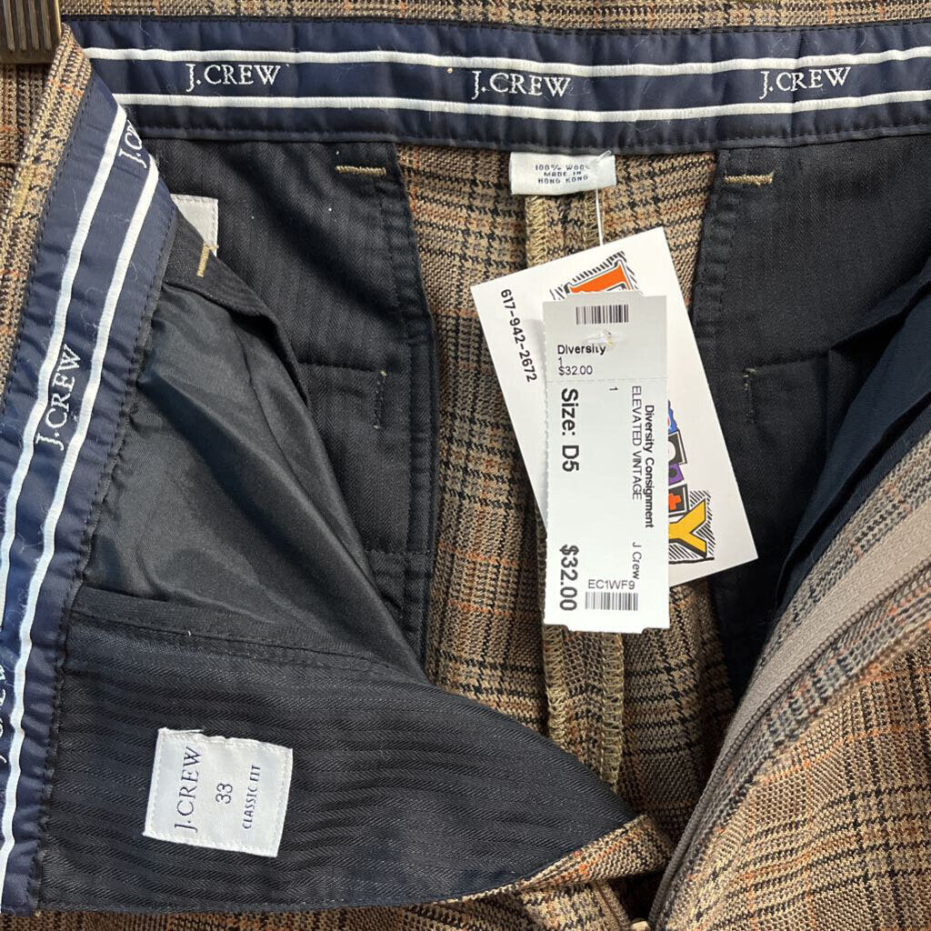 J. Crew Classic Fit Plaid Trousers Brown/Black/Orange Men’s Size 33