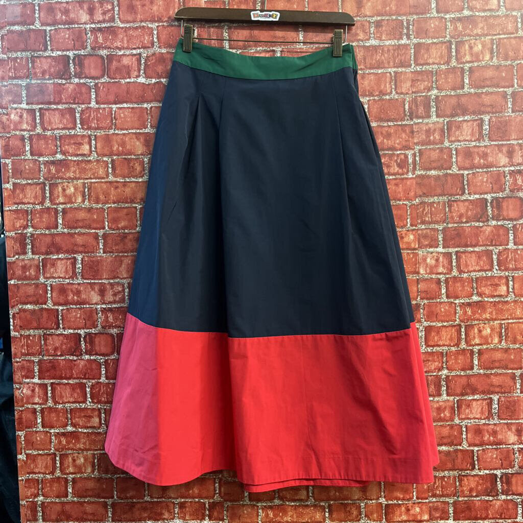 NWT Boden Colorblock Poplin Midi Skirt Navy/Pink/Green Size 12