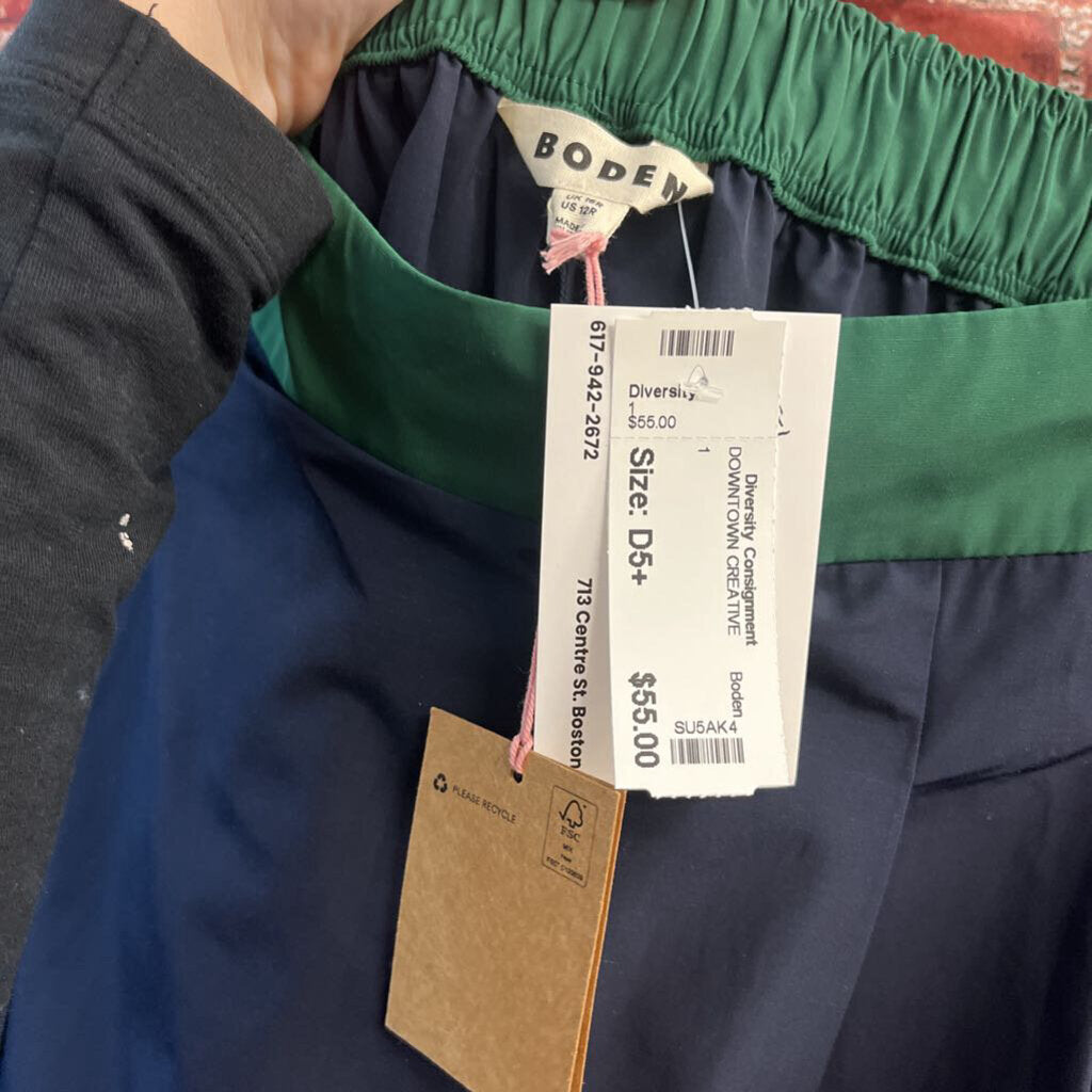 NWT Boden Colorblock Poplin Midi Skirt Navy/Pink/Green Size 12