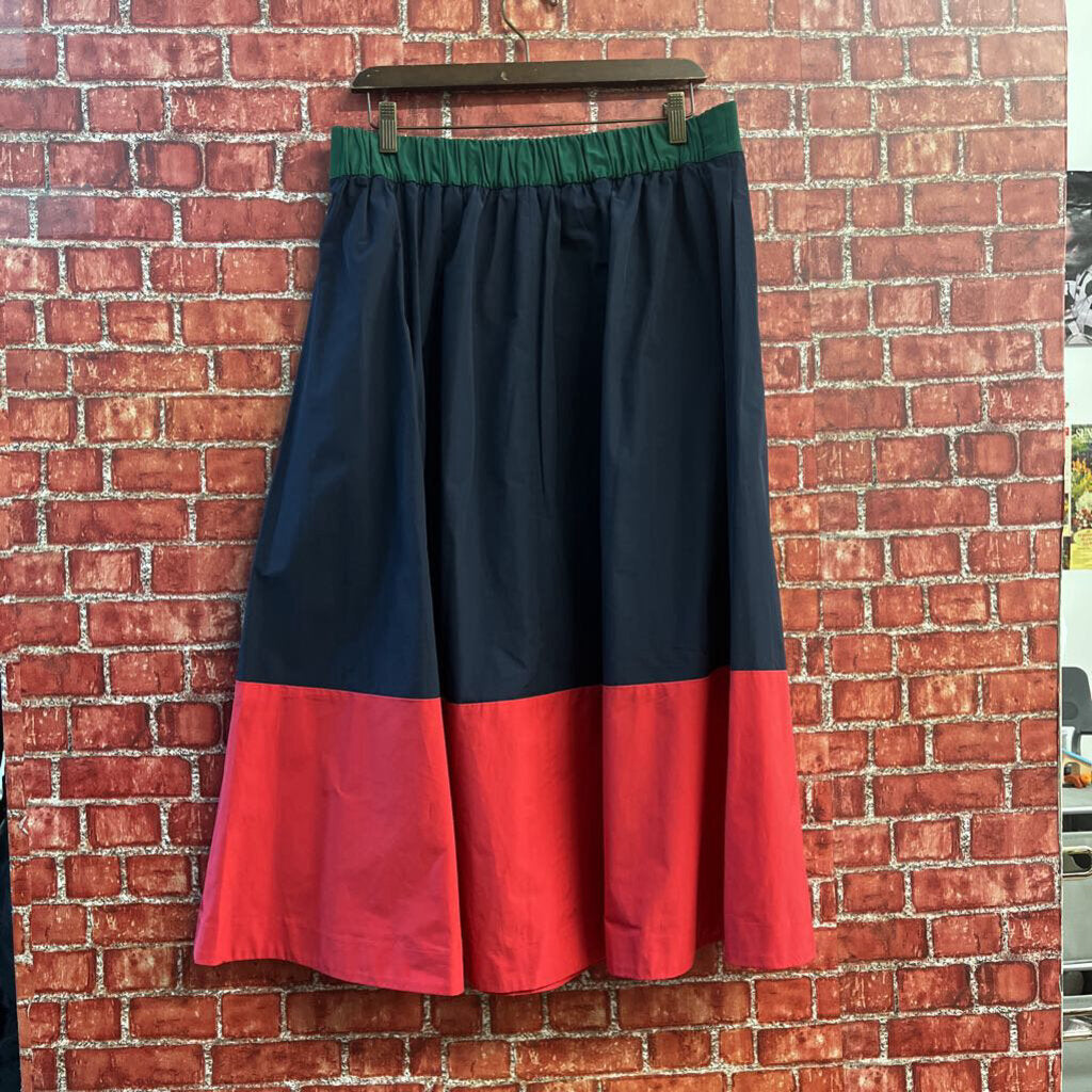 NWT Boden Colorblock Poplin Midi Skirt Navy/Pink/Green Size 12