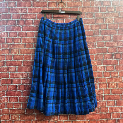 Vintage Pendleton Pure Virigin Wool Pleated Plaid Skirt Blue/Black/Purple Size 16