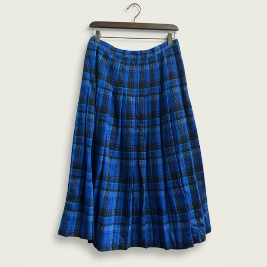 Vintage Pendleton Pure Virigin Wool Pleated Plaid Skirt Blue/Black/Purple Ladies Size 16