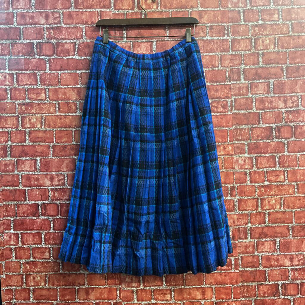 Vintage Pendleton Pure Virigin Wool Pleated Plaid Skirt Blue/Black/Purple Size 16