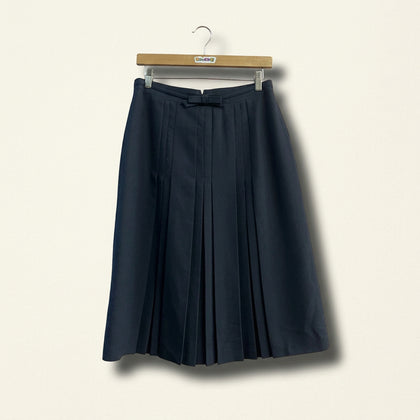 Fouks Paris Tailored Wool Pleated Midi Skirt Silve Detail Navy Blue Size 44
