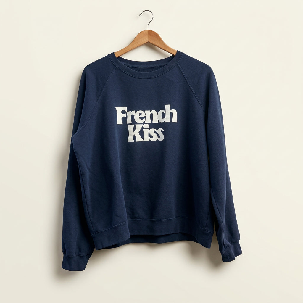Sezan French Kiss Crewneck Sweatshirt Navy/White Ladies Size XXL