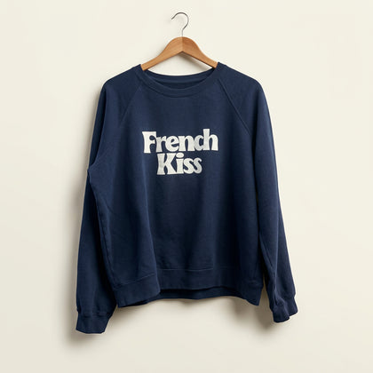 Sezan French Kiss Crewneck Sweatshirt Navy/White Ladies Size XXL