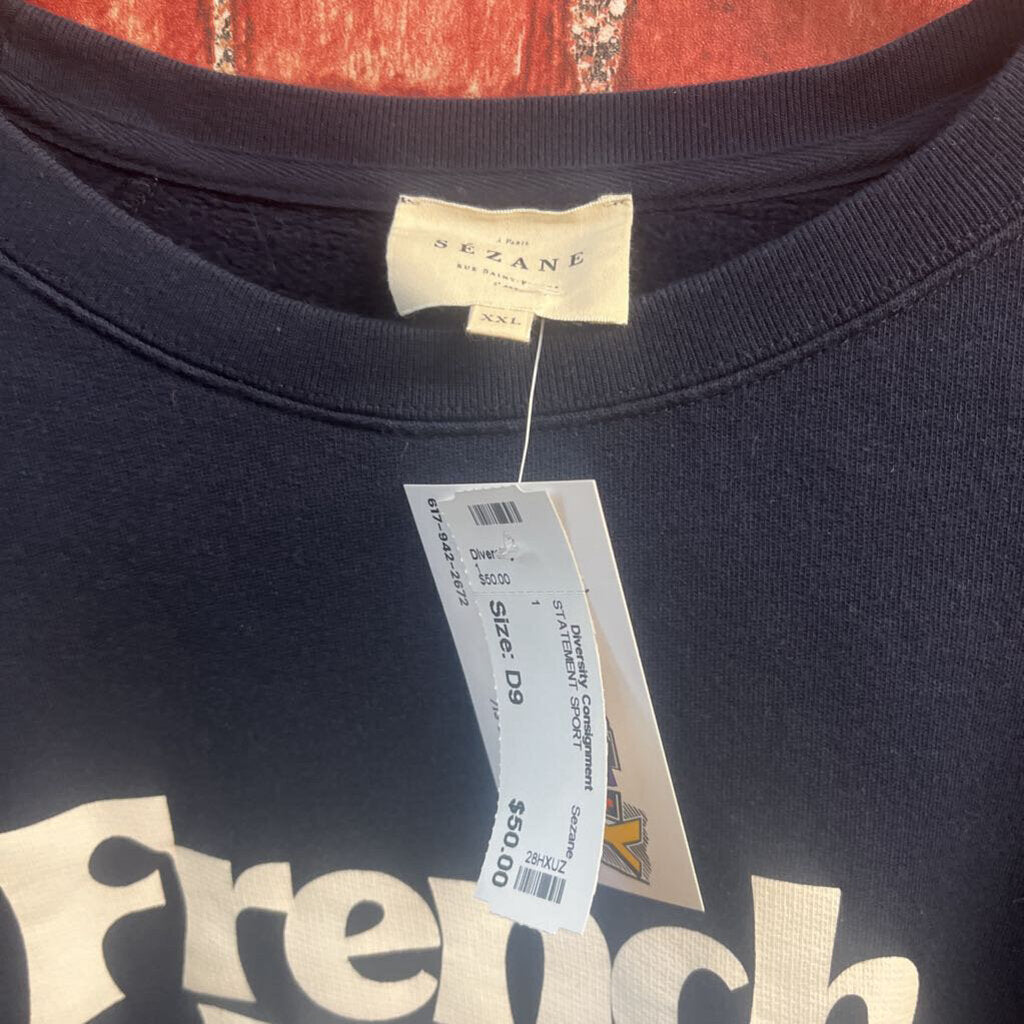 Sezan French Kiss Crewneck Sweatshirt Navy/White Ladies Size XXL