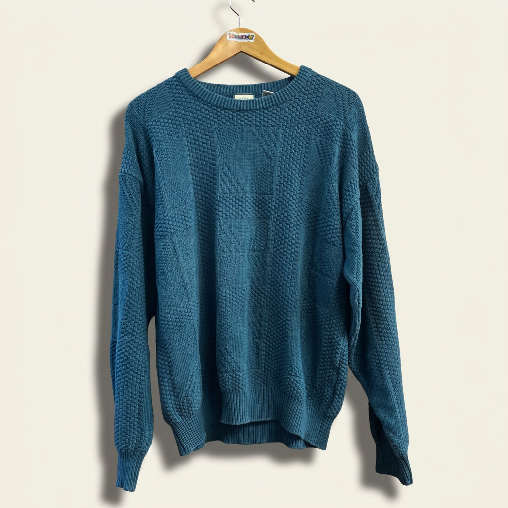 Vintage Levi Strauss & Co Textured Block Geometric Knit Crewneck Sweater Blue Men’s Size S