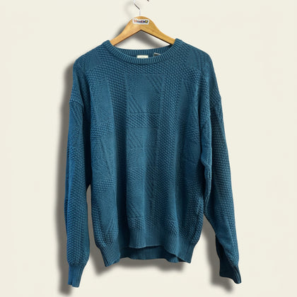 Vintage Levi Strauss & Co Textured Block Geometric Knit Crewneck Sweater Blue Men’s Size S