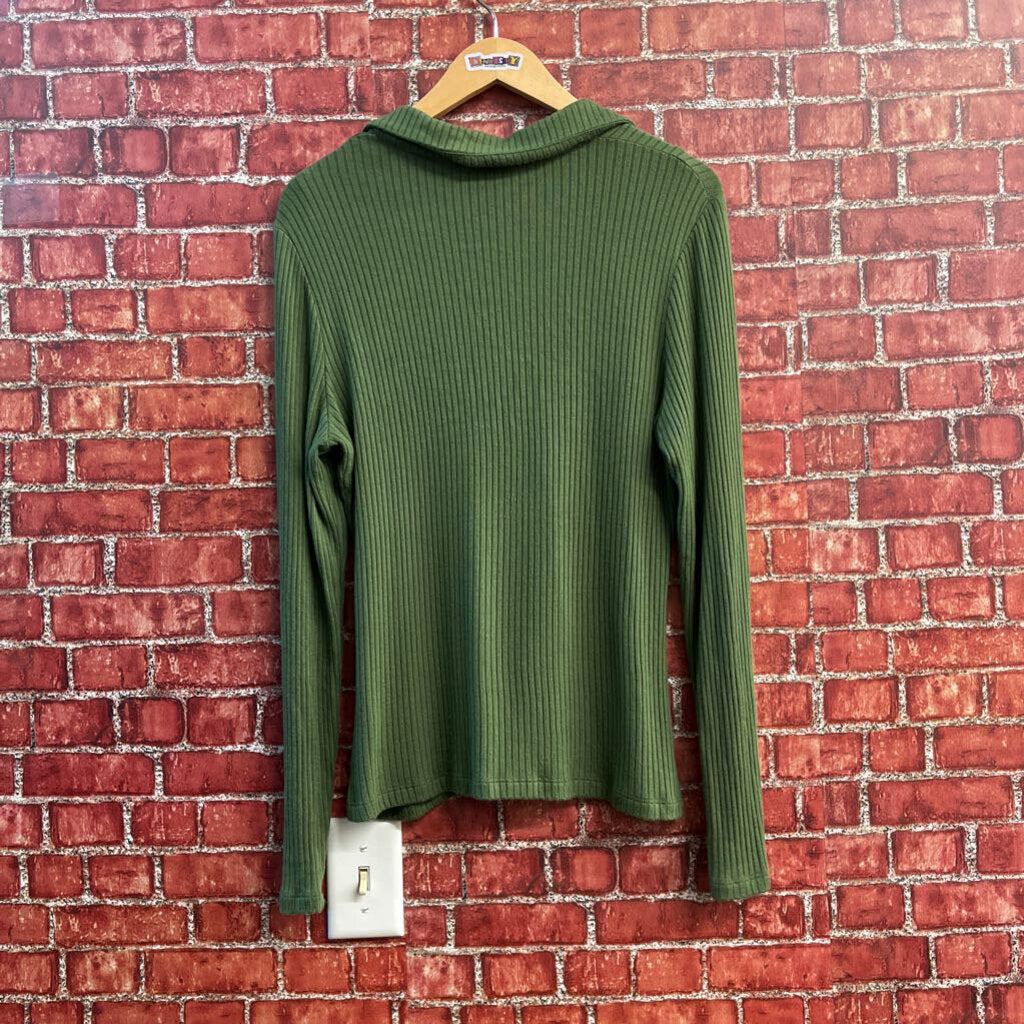 Reformation Ribbed Polo V-Neck Long Sleeve Green Ladies Size XL