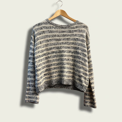 Denim & Supply RL Marled Striped Open-Knit Pullover Sweater Black/Creme Ladies Size S