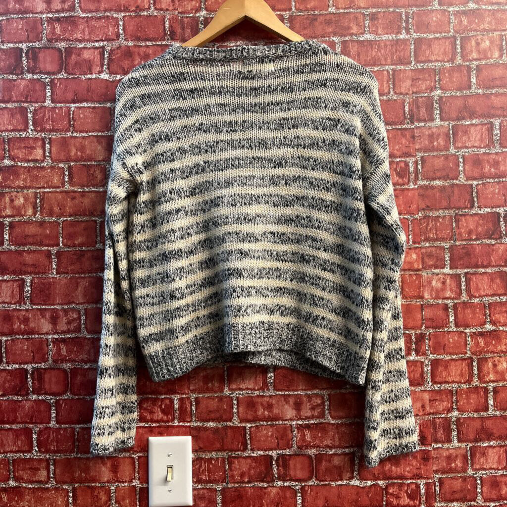 Denim & Supply RL Marled Striped Open-Knit Pullover Sweater Black/Creme Ladies Size S