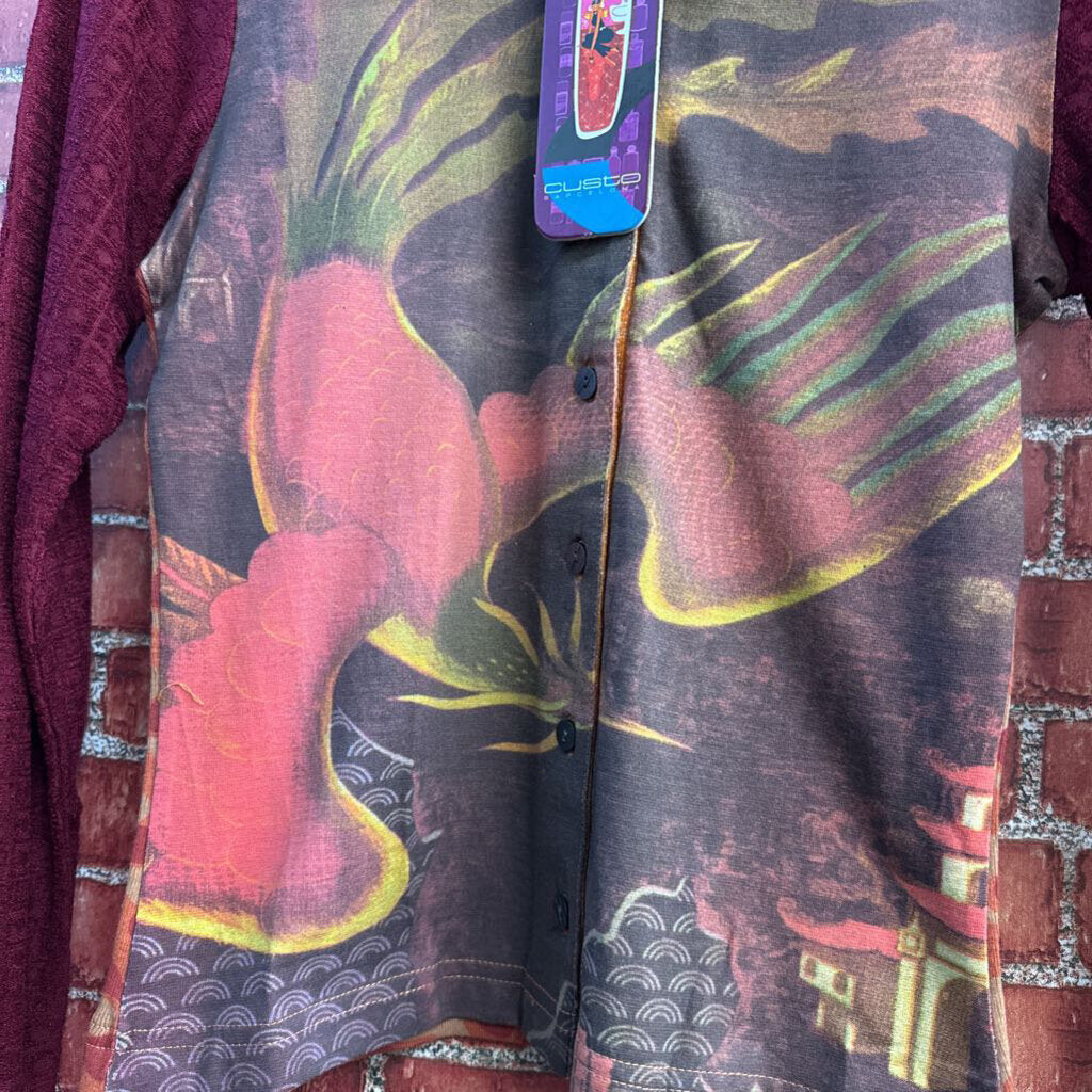 NWT Custo Barcelona Phoenix Print LS Cardigan Top Ladies Size M