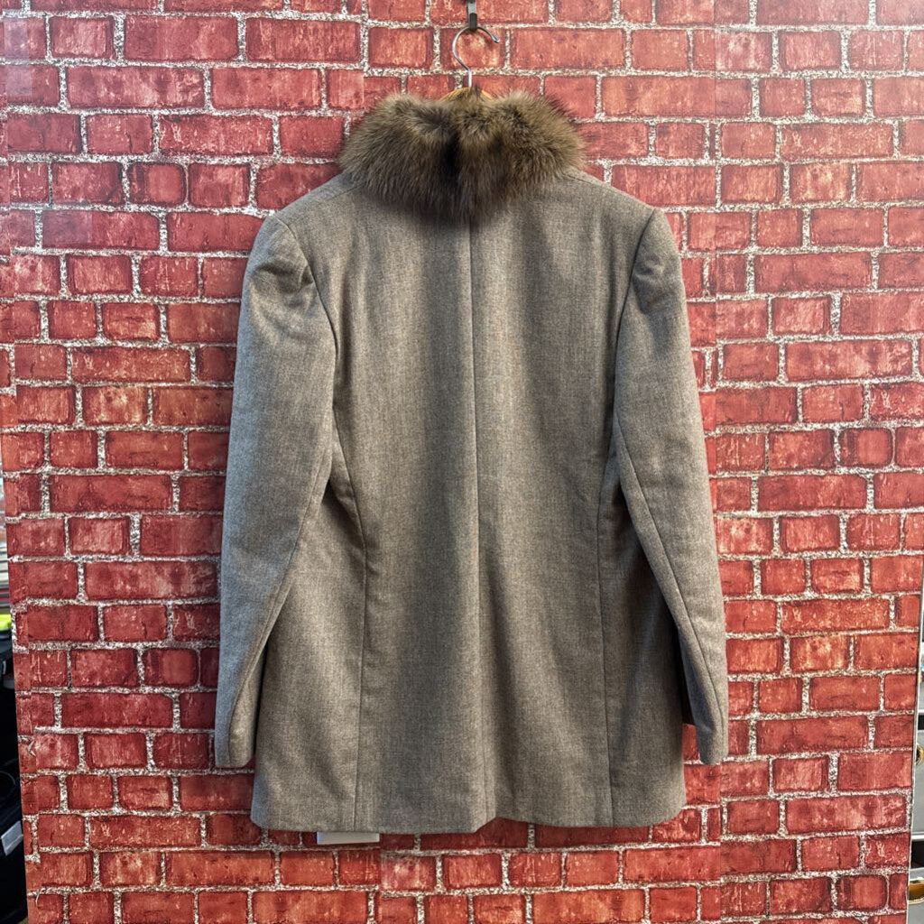 Charisma By Valentino Genuine Fur Collar Vintage Cashmere Coat brown Ladies Size S