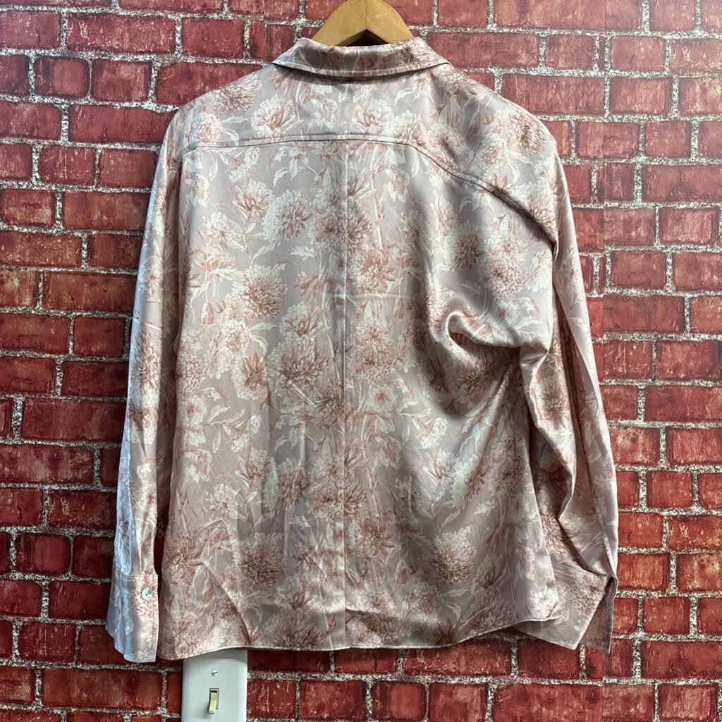 Vince Button Up Floral Pattern Light Pink/Pink Ladies Size S