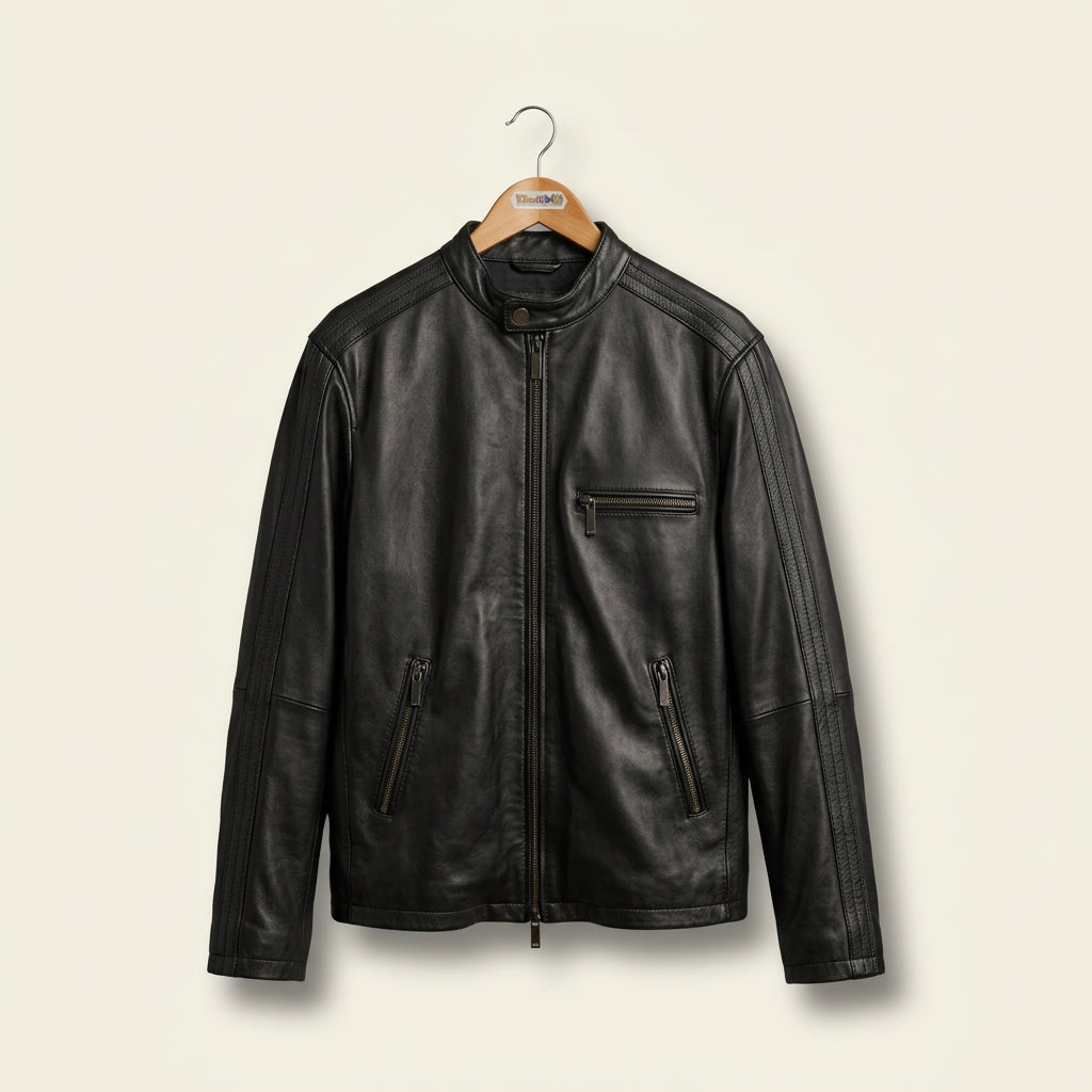 Calvin Klein Black Nylon & Leather Trim Moto Style Jacket Men’s Size L