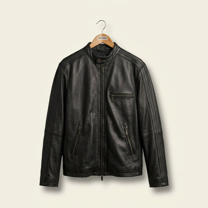 Calvin Klein Black Nylon & Leather Trim Moto Style Jacket Men’s Size L