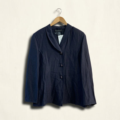 Escada Elements Navy Blue Linen Blazer With Globe Buttons Ladies Size 42