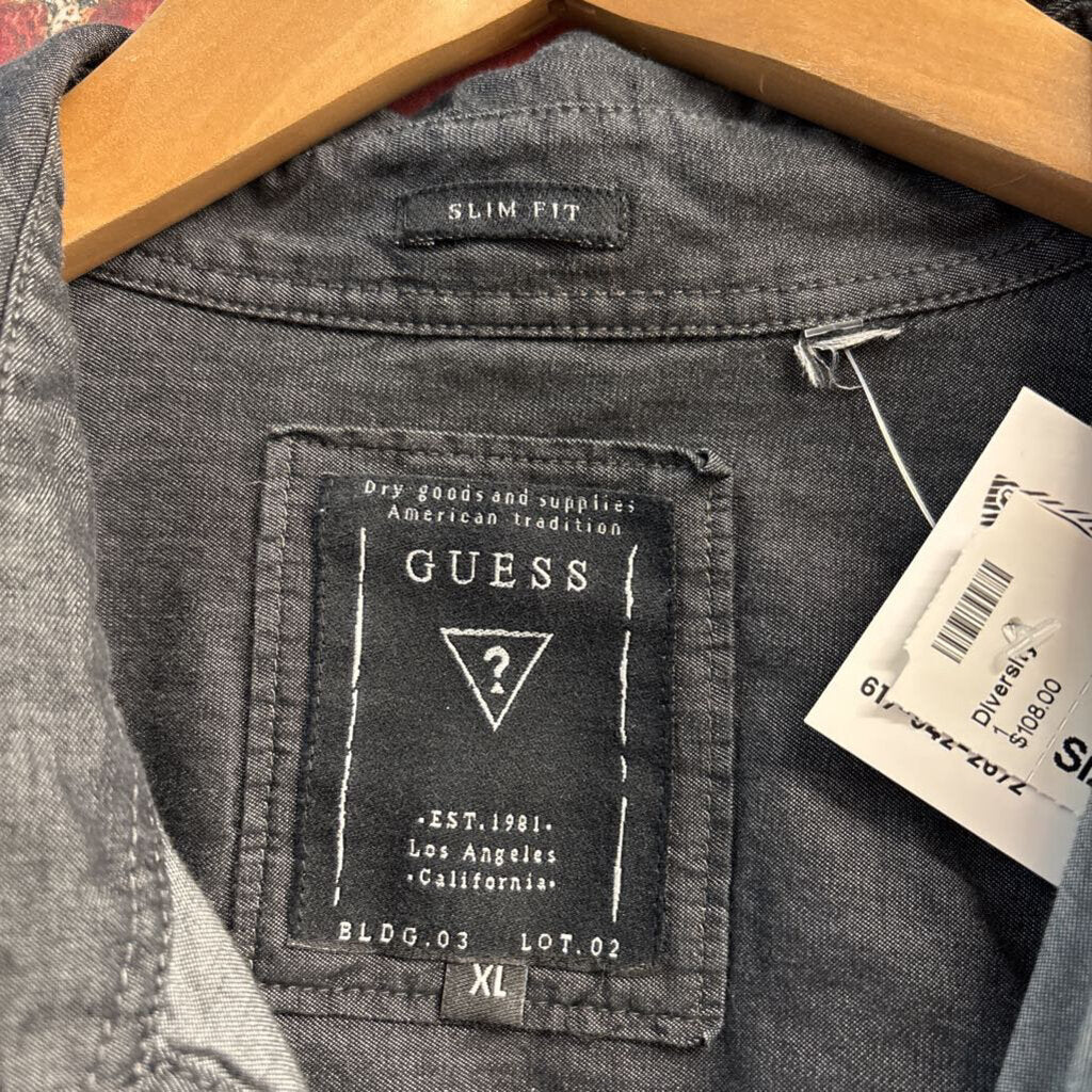 Guess Button Up Star Patchwork Jean/Blue/Red/Camo Men’s Size XL