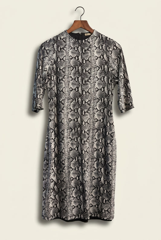 Alice + Olivia Dress Midi length Long Sleeve Snake Print Black/White Ladies Size 8