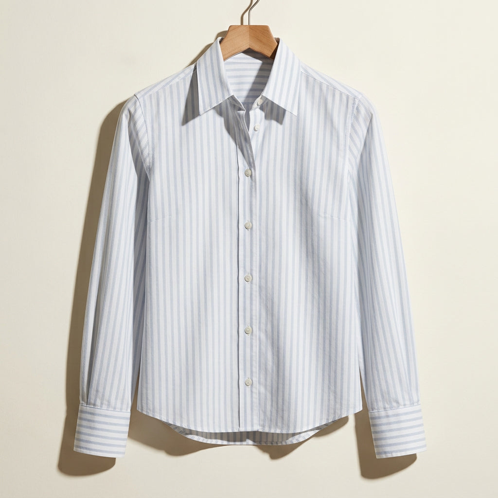 Borrelli Button Up Stripped Pearl Buttons Blue/White Ladies Size 42