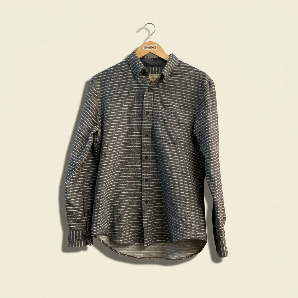 Club Monaco Button Up Stripped Grey/White Men’s Size S