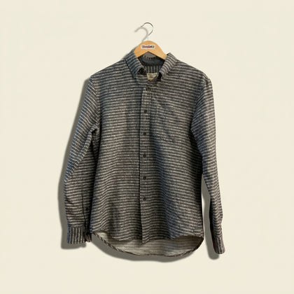 Club Monaco Button Up Stripped Grey/White Men’s Size S