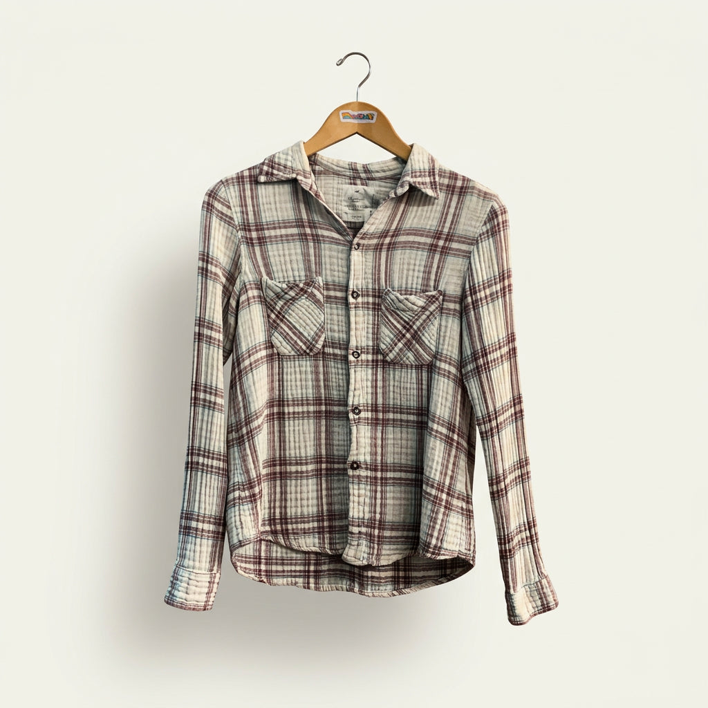 American Colors Button Up Plaid RedWhite Ladies Size S