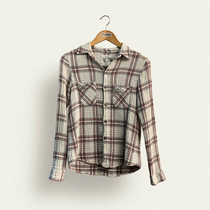 American Colors Button Up Plaid RedWhite Ladies Size S