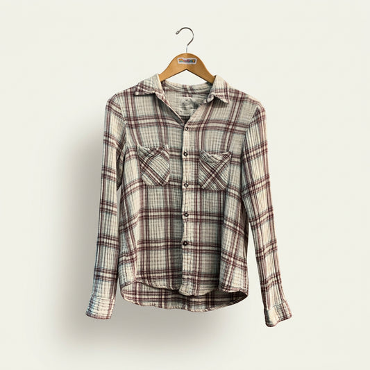 American Colors Button Up Plaid RedWhite Ladies Size S