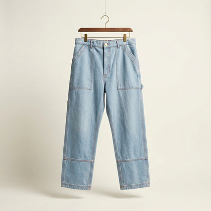 Big Bud Press Jeans Straight Wide Fit Light Blue/Orange Detail Ladies Size L