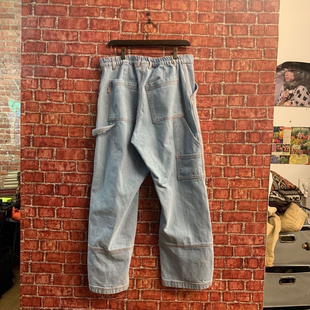 Big Bud Press Jeans Straight Wide Fit Light Blue/Orange Detail Ladies Size L