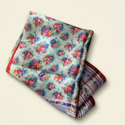 Silk Scarf Abstract Floral Teal/Red/Pink/Perrwinkle