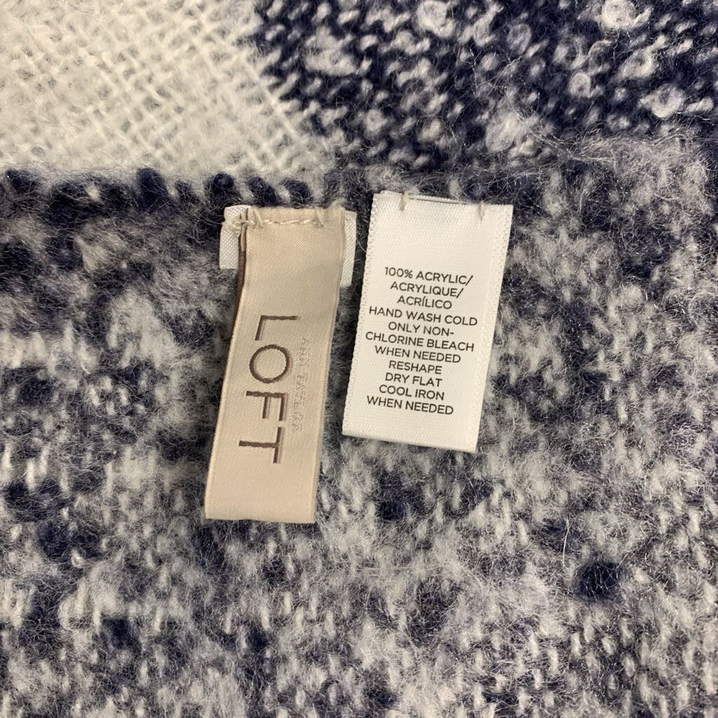 LOFT Big Plaid Blanket Scarf Navy/White