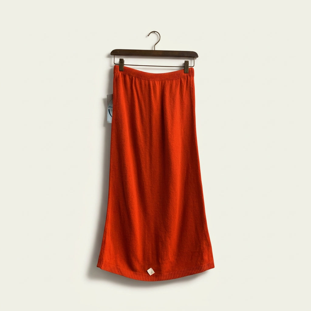 NWT Vintage Christopher Alan Knit Midi Skirt Elastic Waistband Red Ladies Size M