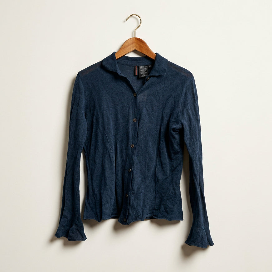 Vintage Ana Nonza Collared Knit Button-Up Top Dark Teal Ladies Size S