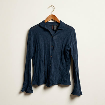 Vintage Ana Nonza Collared Knit Button-Up Top Dark Teal Ladies Size S