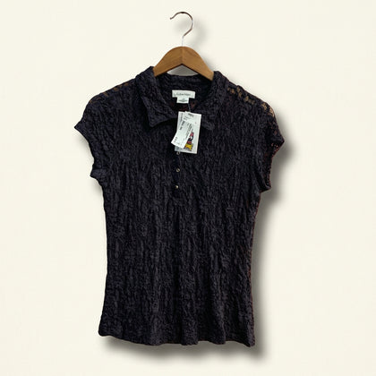 Calvin Klein Floral Lace Polo Top Purple/Silver Size S