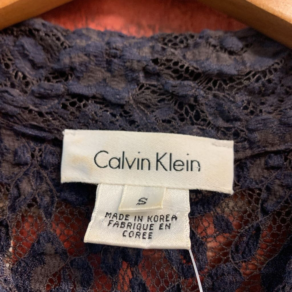 Calvin Klein Floral Lace Polo Top Purple/Silver Size S