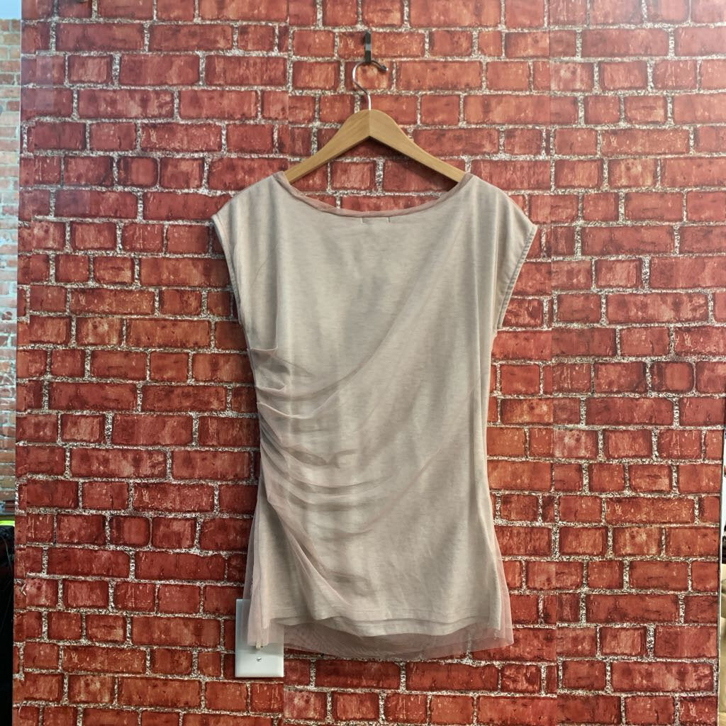 Bordeaux Lace Applique Mesh Overlay Sleeveless Top Grey/Blush Size L