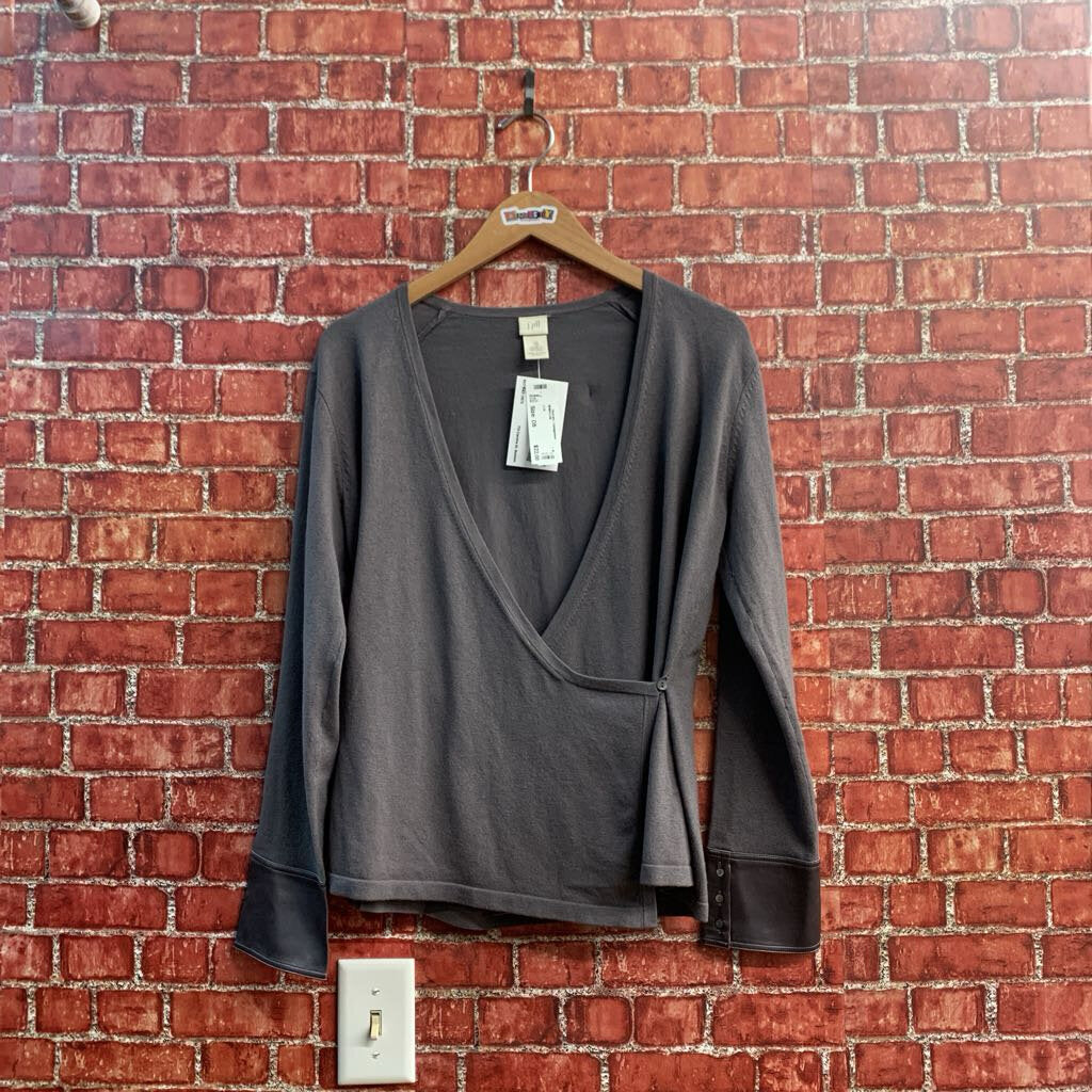 J Jill Long Sleeve Wrap Front Knit Sweater Grey Size XS