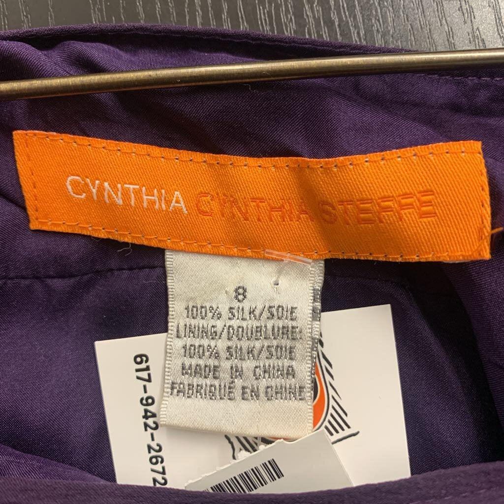 Vintage Cynthia Steffe 100% Silk Beaded & Embroidered Midi Skirt Purple/Blue/Black Ladies Size 8